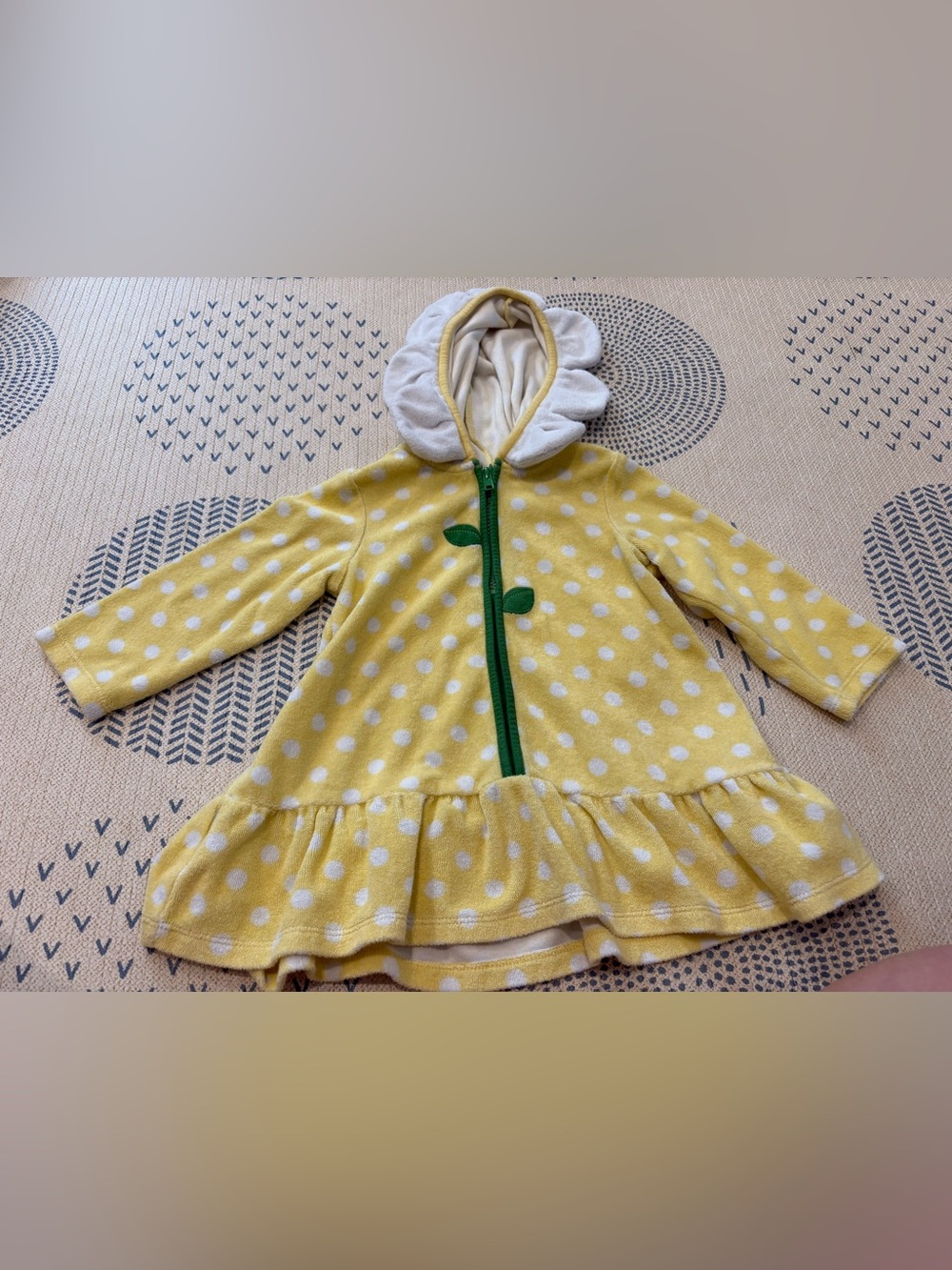 Gymboree Yellow Polka Dot Daisy Hooded Dress Cover up with Green Zipper